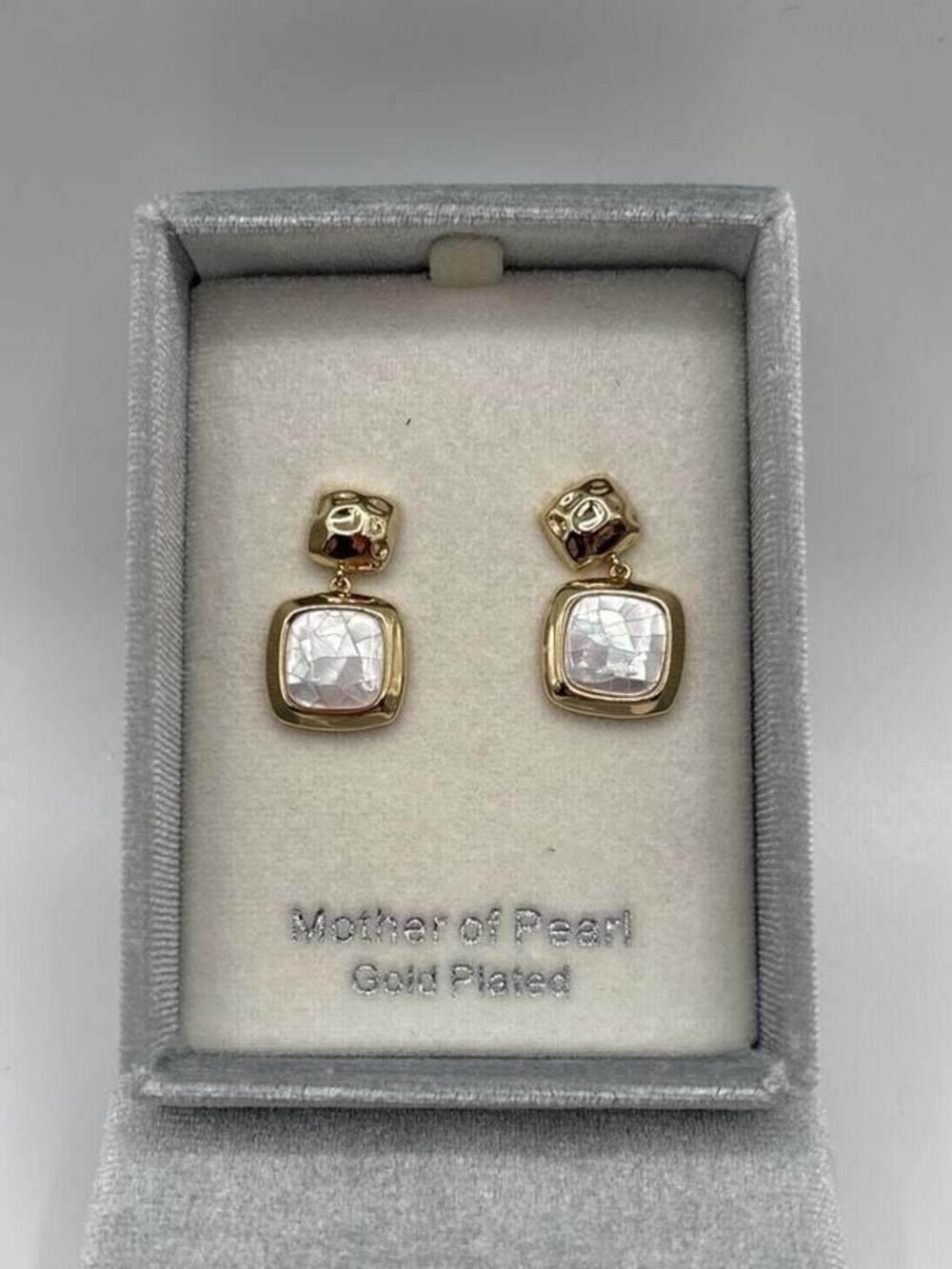City by City Gold Plated Mother of Pearl Double Square Drop Earrings